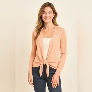 Garnet Hill Cashmere Open Tie Front Cardigan Sweater Peach Pink Ballerina sz XS